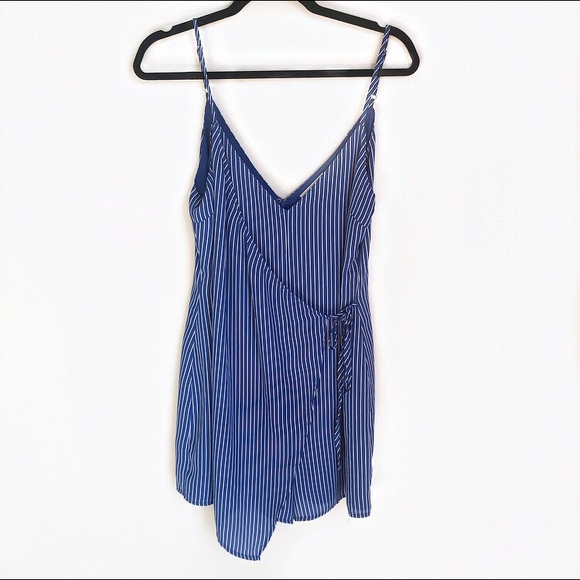 Wild Honey Tops - Wild Honey Blue And White Striped Wrap Romper!